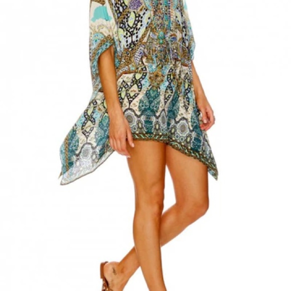 Camilla Franks Short Kaftan w/ added Fringe Hem, Meet Me In Casablanca, Silk, OS - Picture 2 of 9